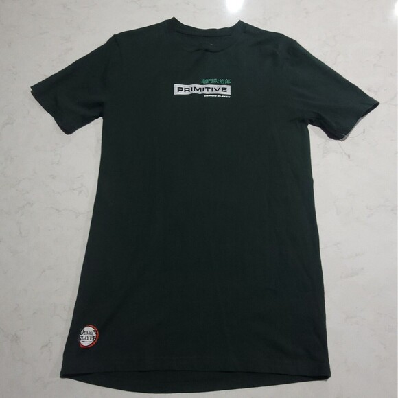Primitive x Demon Slayer Tanjiro Dirty P" Small Forest Green T-Shirt DAMAGED - Picture 2 of 12